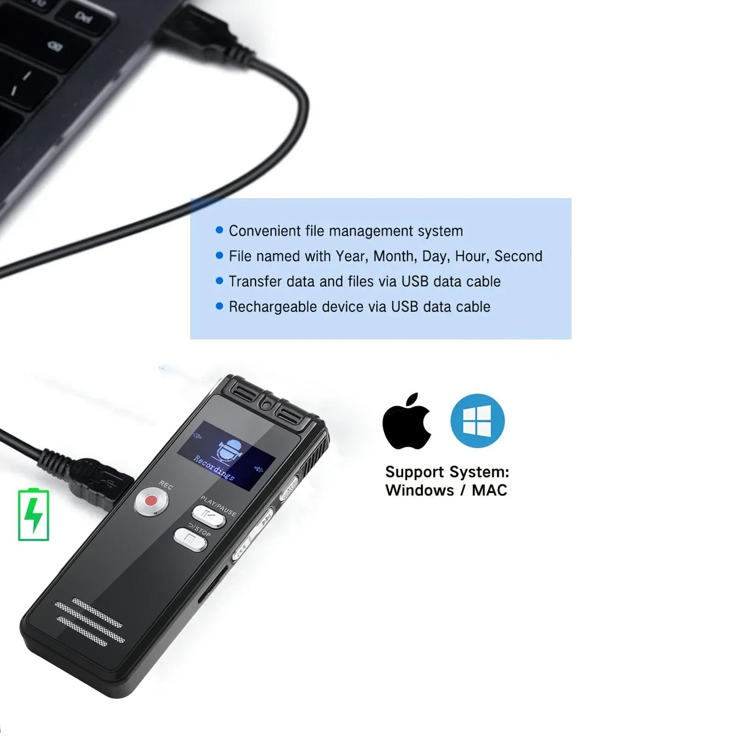 Digital Voice Activated Recorder with Playback - 2200 Hours Audio Recording Device, 1536Kpbs HD Dual MIC Tape Recorder Device fo