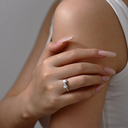 Bagues en argent sterling 925 avec nœud papillon et moissanite, lot de 2, 0,8 ct, taille cœur, couleur D, pureté VVS1. Bijou de luxe idéal pour une soirée.