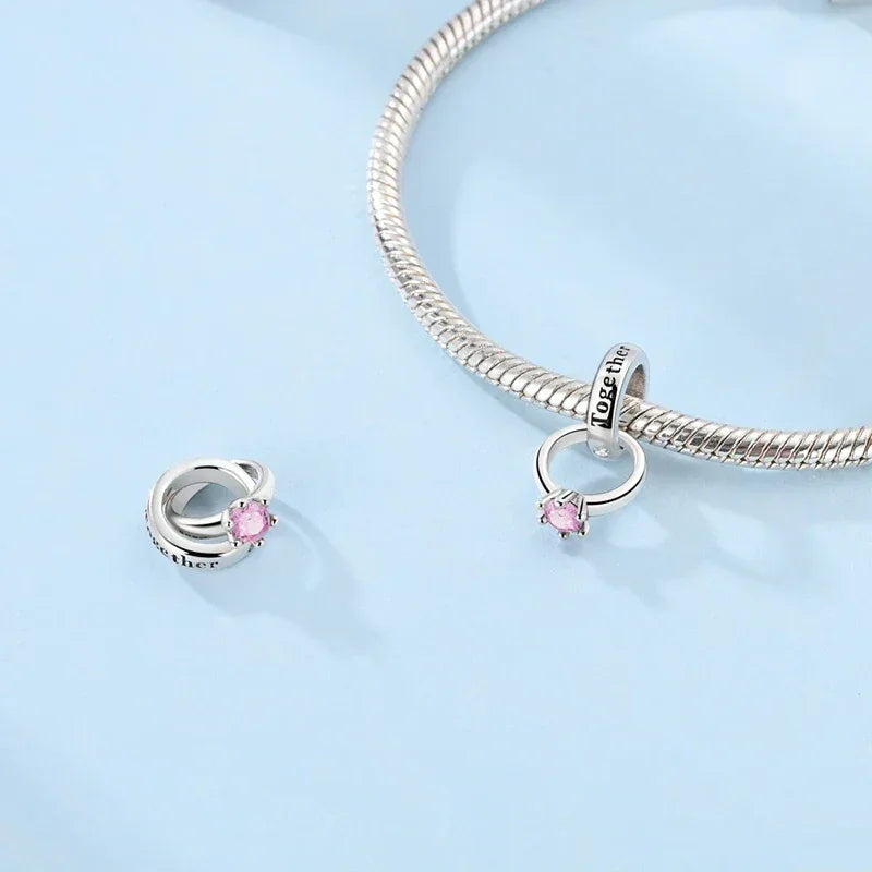 925 Silver Valentine's Day Charms Bead Sparkling Sweet Heart Rose Bear Charm Fit Original Bracelet Bangle Woman DIY Jewelry Gift