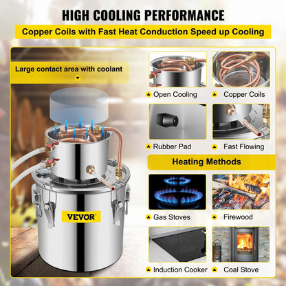 SucceBuy 3 5 8 13 Gal Distiller Alambic Alcohol Still Stainless Copper DIY Home Brew Water Wine Essential Oil Brewing Kit