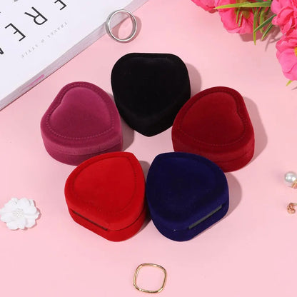 Fashion Velvet Ring Box Engagement Wedding Party Valentine's Day Jewelry Case Heart Boxes Earrings Holder Couple Lover Gifts