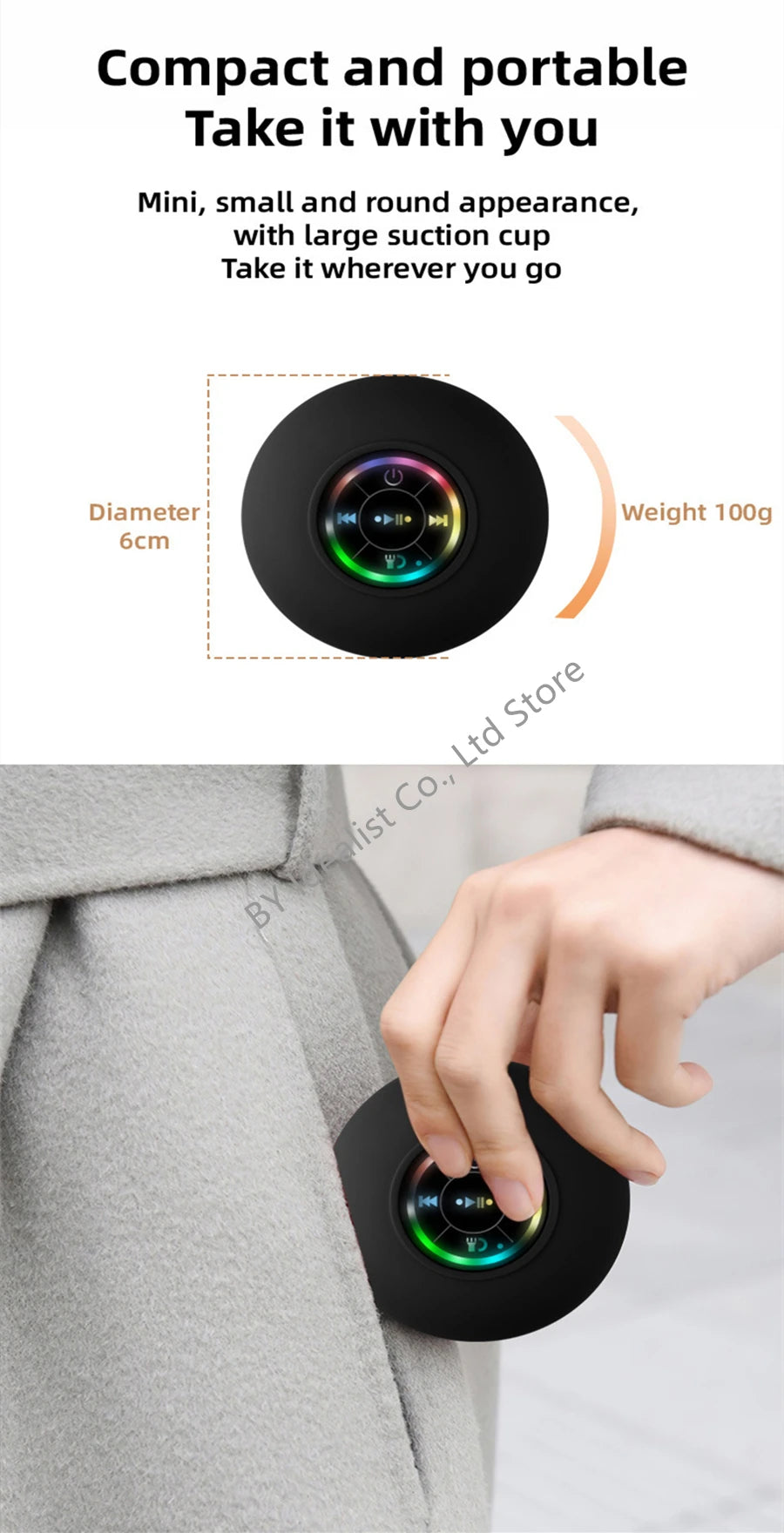 2025 Waterproof Wireless Led Bluetooth Speaker Large Suction Cup Bathroom Mini Portable Speakers Outdoor Sport Stereo Speakers