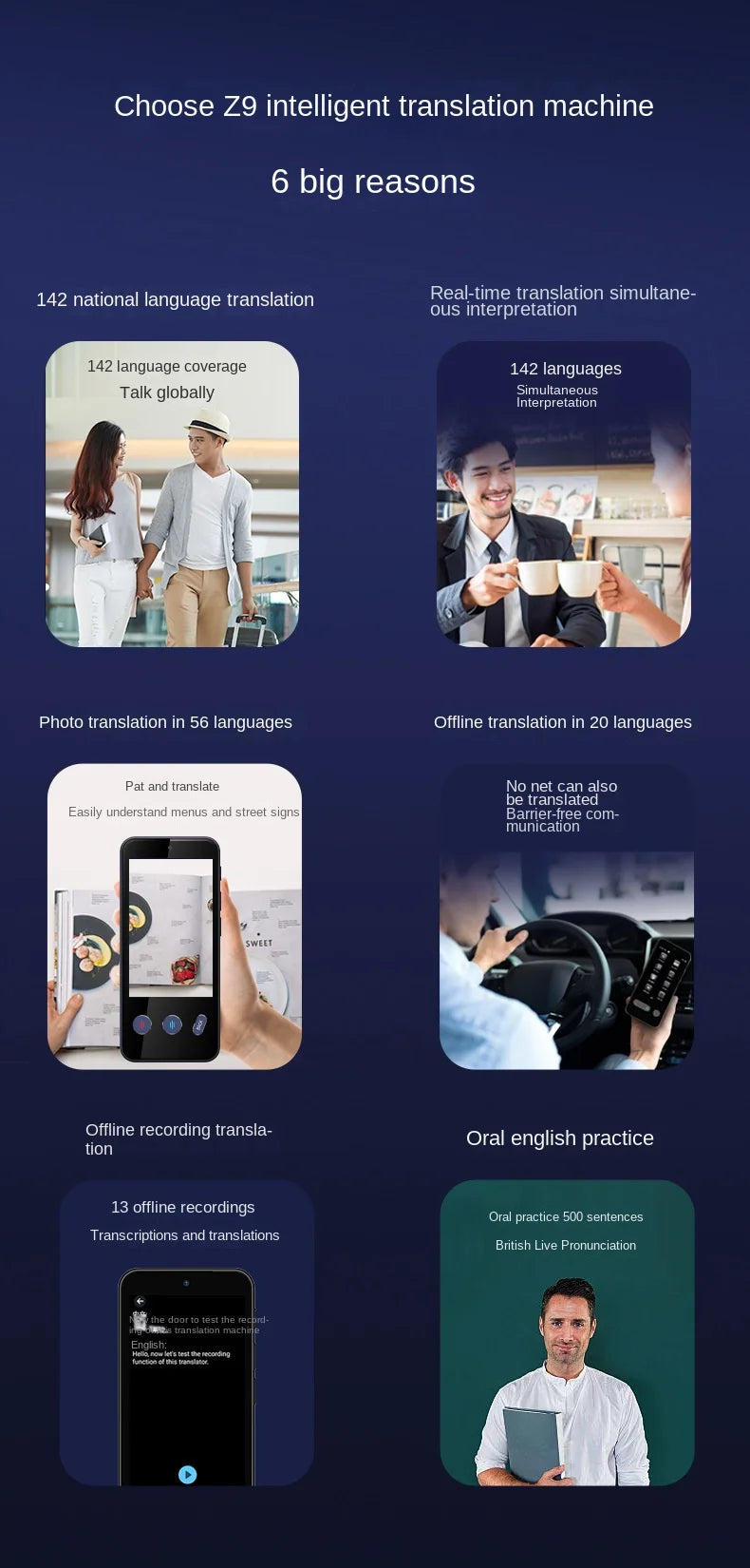 Smart Translator Z9 Global Languages Voice Intelligent Online Translation Machine Speech Translate Device Support 4G SIM Card