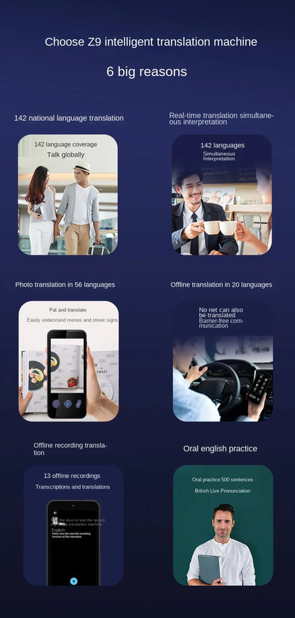 Smart Translator Z9 Global Languages Voice Intelligent Online Translation Machine Speech Translate Device Support 4G SIM Card