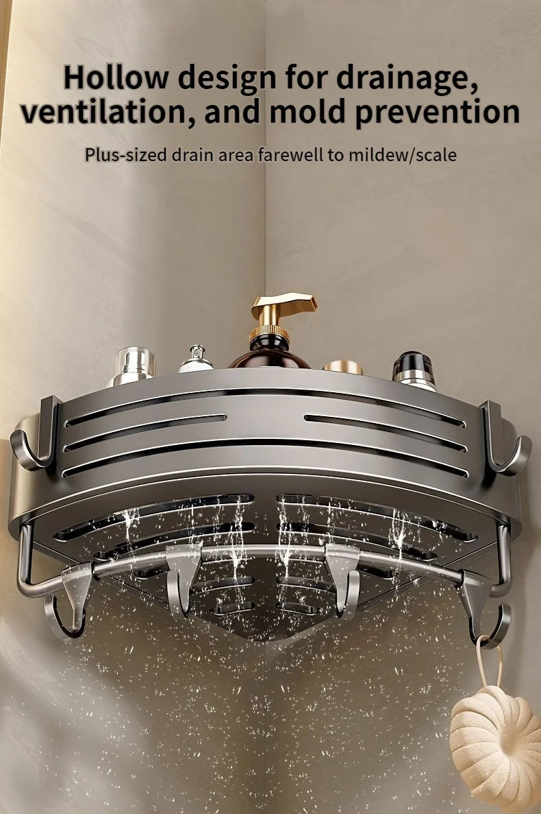 No Need To Drill Walls for Installation Aluminum Bathroom Shelf Shelves Shampoo Rack Storage Holder Kitchen Organizer Wall Rack