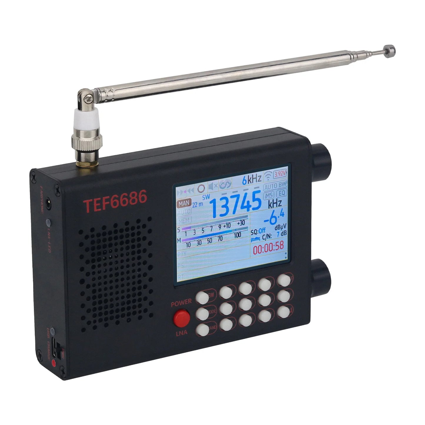 HamGeek TEF6686 Radio Portable FM/LW/MW/SW Radio Receiver with 2.8" Color Touch Screen & Built-in Battery