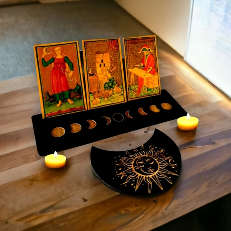 Wooden Stand for Tarot Moon Shape Rectangle Card Set Altar Stand Wood Display Witch Divination Tools Game Accessories Wholesale