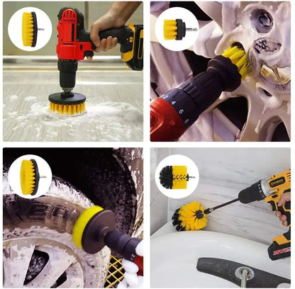 3Pcs Set Electric Scrubber Brush Drill Brush Kit Plastic Round Cleaning Brush For Carpet Glass Car Tires Nylon Brushes 2/3.5/4''