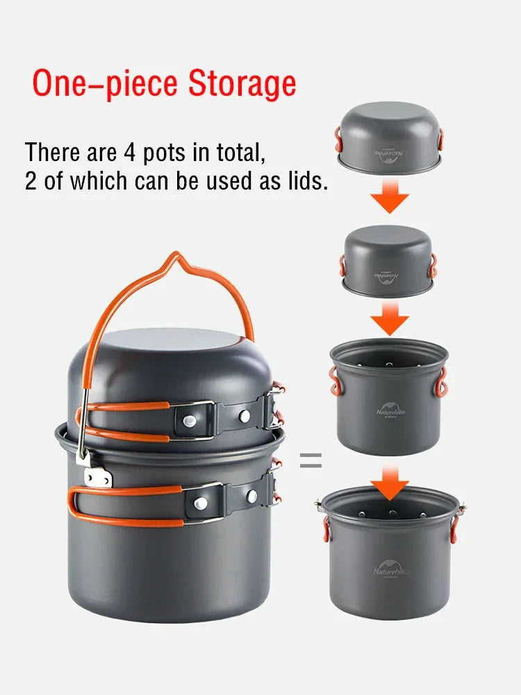 Naturehike Camping Cooking Set Outdoor Picnic Camping Pot Ultralight Portable Picnic Cookware 2-3 Person Hiking Non Stick Pots