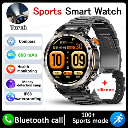 2026 New Outdoor Sports Smartwatch Men Compass 600mAh LED Flashlight Bluetooth Call 3ATM Waterproof Smartwatch For Android iOS