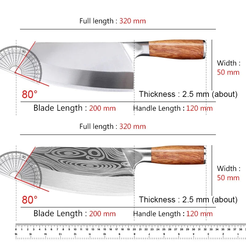Cleaver Kitchen Knives Wooden Handle Stainless Steel Utility Knife Slicing Fish Vegetables Butcher Knife Chef Cleaver Meat Knife