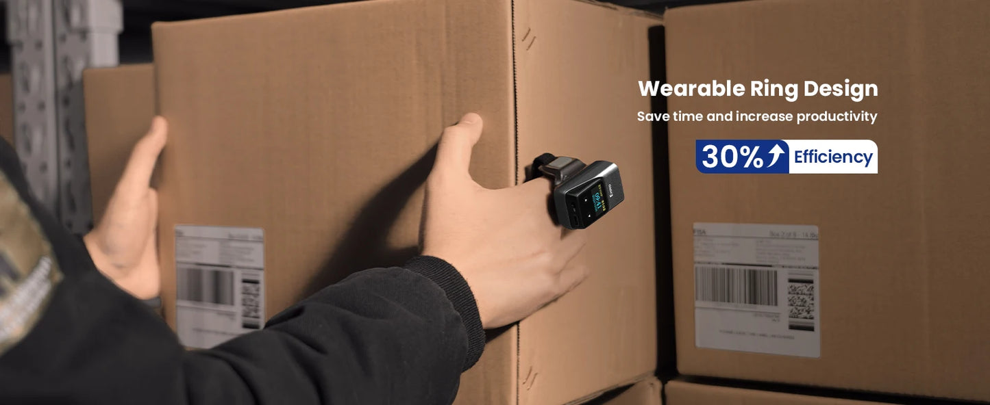 Eyoyo EY-038 Ring Barcode Scanner with Screen.1D Laser/2D Mini Wearable Bluetooth Finger QR Code Reader.Support Screen Scanning