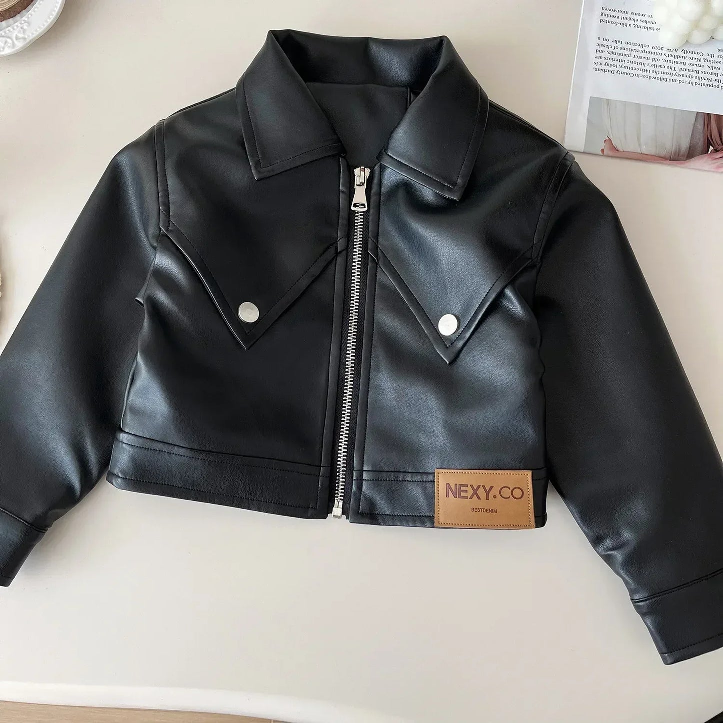 2024 Girls Baby Spring Autumn Winter PU Clothing Set Fashion Kids Leather Zipper Jackets+skirts Children 2pcs Birthday Clothes