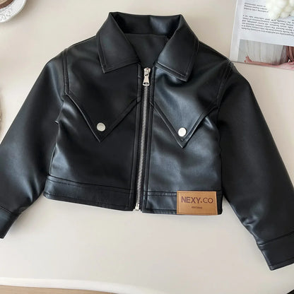 2024 Girls Baby Spring Autumn Winter PU Clothing Set Fashion Kids Leather Zipper Jackets+skirts Children 2pcs Birthday Clothes