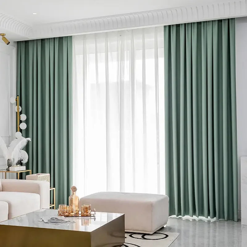 Light Luxury High Grade Bedroom High Blackout Curtain Ins Style Living Room Curtains Green Natural Solid Color Thickened Drapes