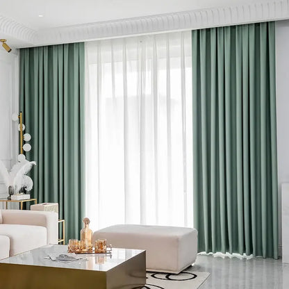 Light Luxury High Grade Bedroom High Blackout Curtain Ins Style Living Room Curtains Green Natural Solid Color Thickened Drapes