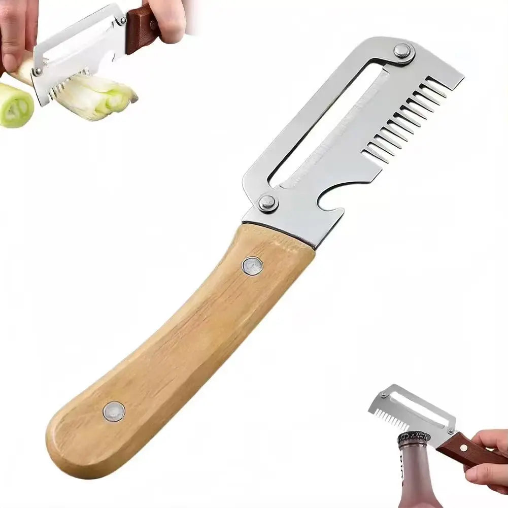 3-in-1 Vegetable Peeler with Wooden Handle and Bottle Opener, Multi-Functional Vegetable Peeler for Kitchen, Gadgets Tool