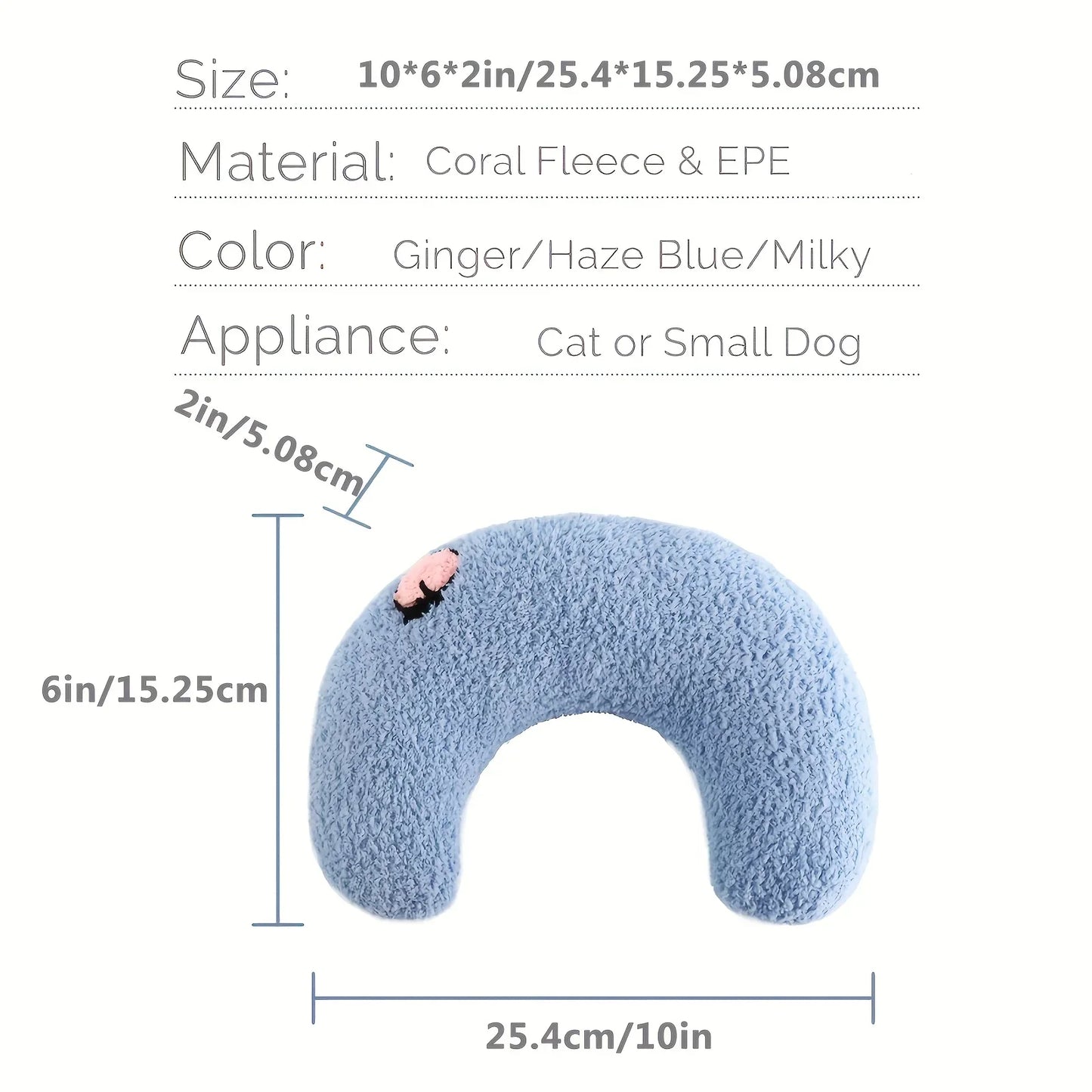 Warm Fluffy Pet Neck Pillow Comfortable U-Shaped Cushion for Cats Dogs Anxiety Relief and Deep Sleep