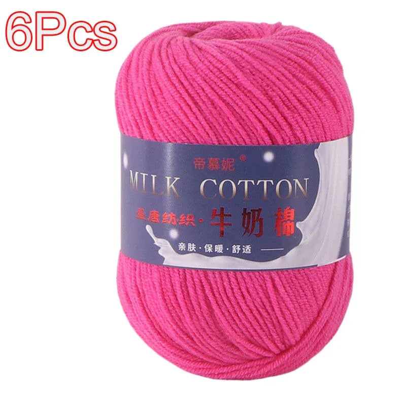 6Pcs Dyed Milk Sweet Soft Cotton Crochet Wool Yarn Thick Yarn Fiber Hand Knitting Wool Crochet Yarn Threads for DIY Sweater