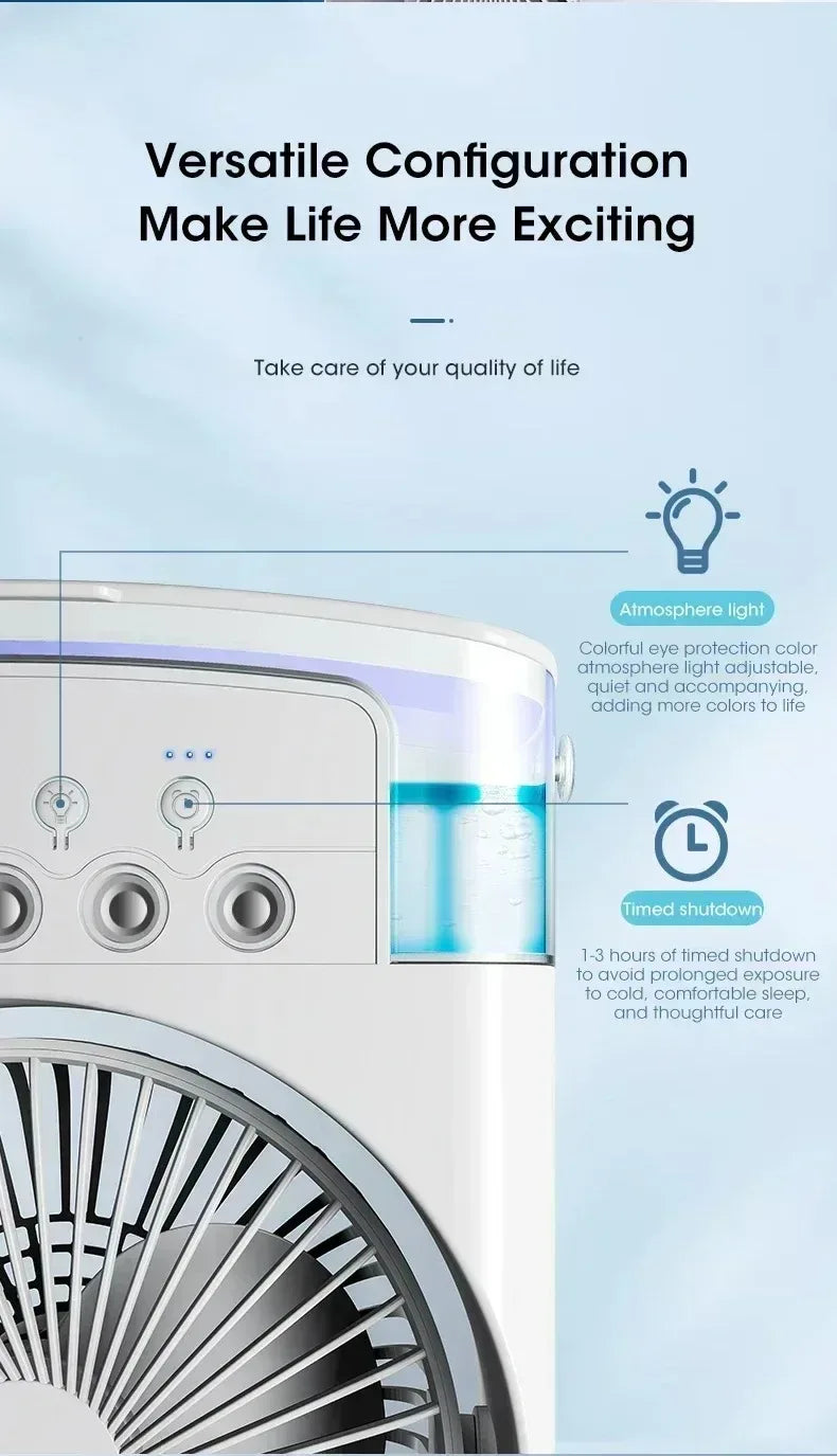 Portable Mini Evaporative Air Cooler Fan with 7 Color LED Light 1/2/3H Timer 3 Wind Modes and 3 Spray Settings for Desk