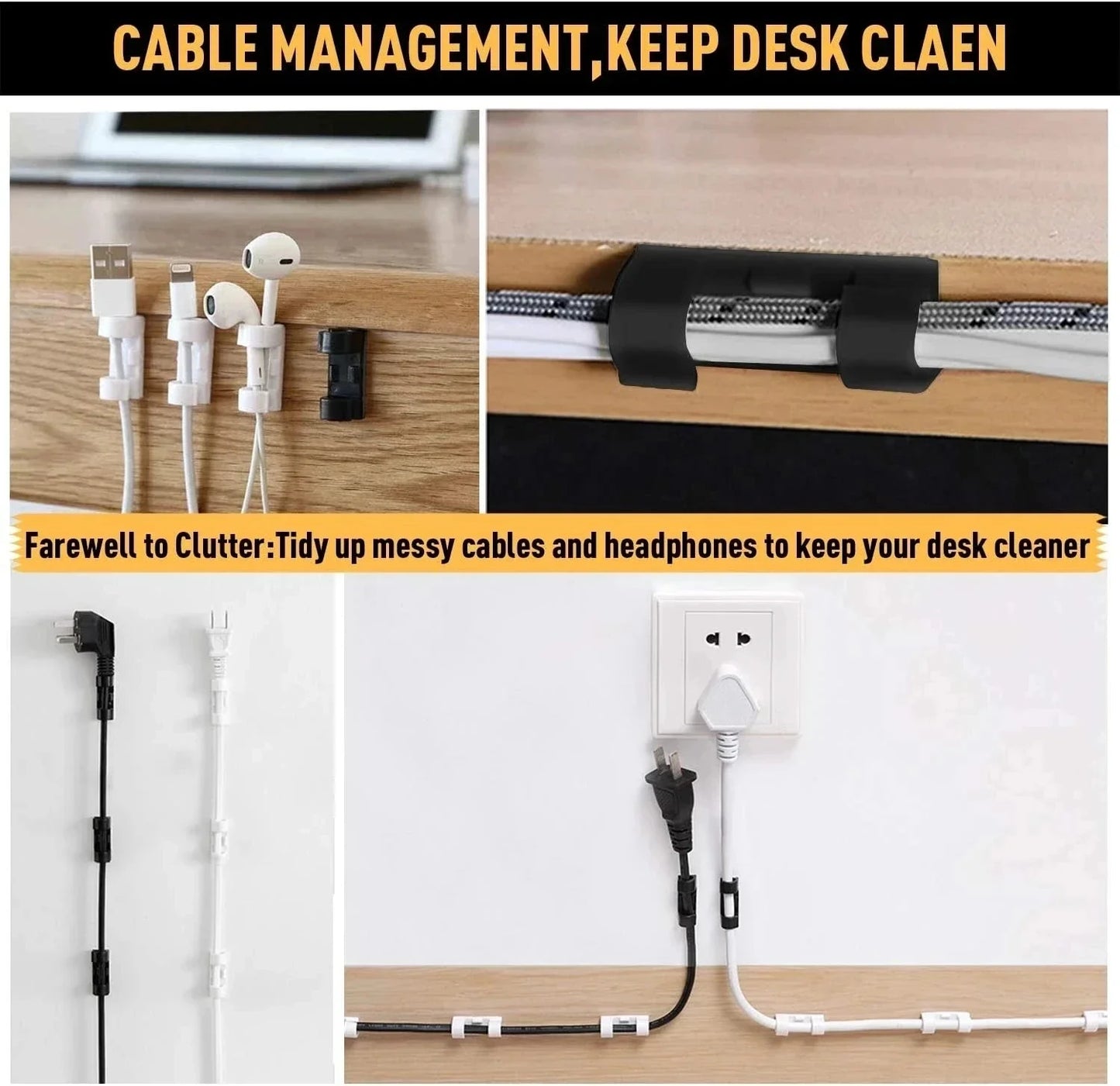 Cable Organizer Clips Wire Holder Self Adhesive Desktop Cord Management for PC Mouse USB Power Cord Fixer Wall Car Home Office
