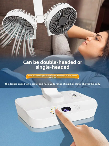 2024 New Multi-Function Double-Head Shaking Fan 4-Gears Adjustable High-Definition Digital Display Night Lights Portable Fan