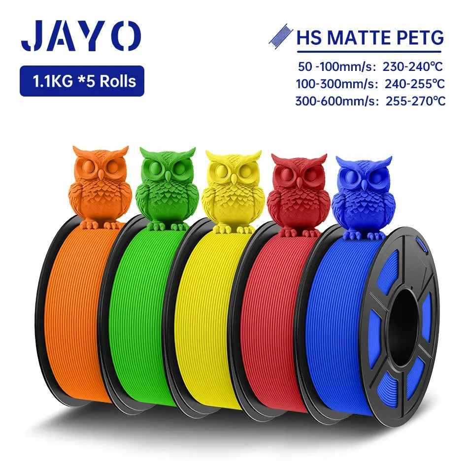 JAYO PETG 3D Filament 1.75MM High Speed PETG 3D Printer Filament 5Rolls High Flow Speedy Matte Effect 3D Printing Mateials