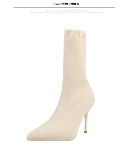 Comemore Knitting Stretch High Heels for Women Fashion Shoe 2025 Spring Autumn Ankle Boot Female Sexy Sock Boots Plus Size 34 42