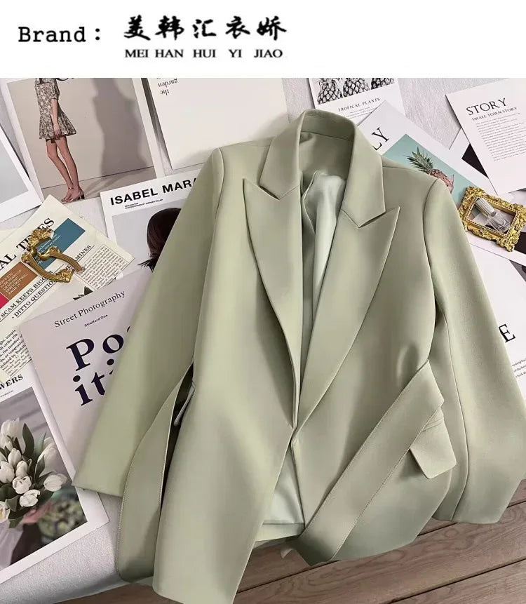 2024 Spring Autumn Suit Jacket Office Lady Fashion Elegant Commute Long Sleeve Lace Up Coat For Women 2024 Female Black Tops