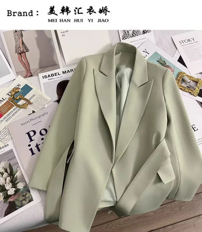 2024 Spring Autumn Suit Jacket Office Lady Fashion Elegant Commute Long Sleeve Lace Up Coat For Women 2024 Female Black Tops