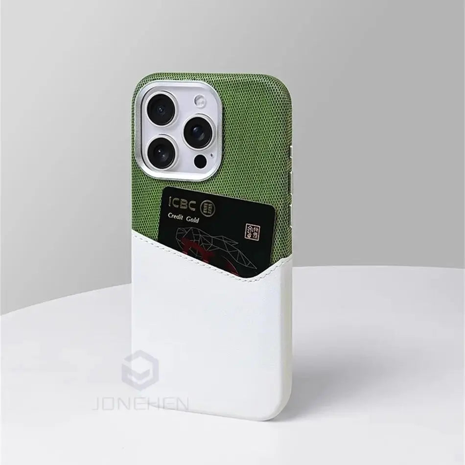 For Magsafe Card Holder Leather Case For iPhone 16 15 13 12 17 Pro Max 14 Plus Pocket Wireless Charge Alloy Lens Magnetic Cover