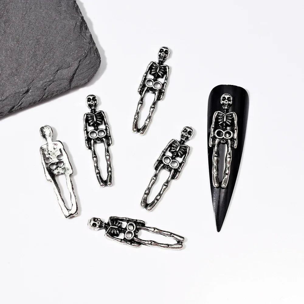 10pcs/Bag Spooky Metal Bone Skeleton Nail Charms Halloween Designs Decoration Nail DIY Accessories Skull Halloween Cross Decor