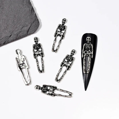 10pcs/Bag Spooky Metal Bone Skeleton Nail Charms Halloween Designs Decoration Nail DIY Accessories Skull Halloween Cross Decor