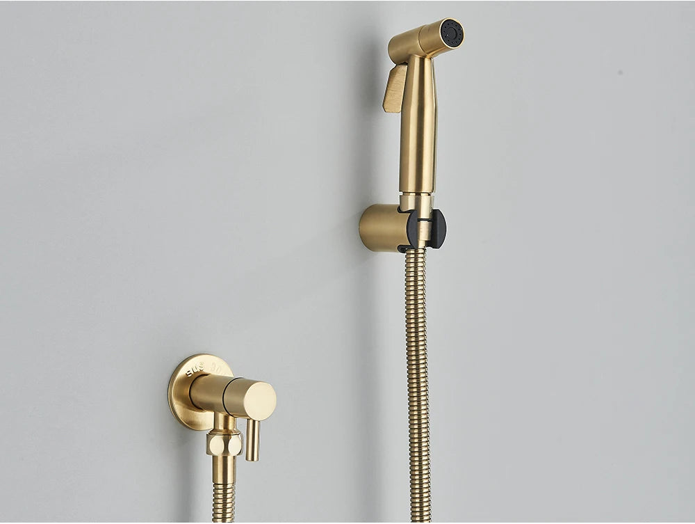 Brushed Gold Handheld Toilet Bidet Sprayer Stainless Steel Bidet Shower Hygienic Shower Wall Toilet Bidet Sprayer Cold Water