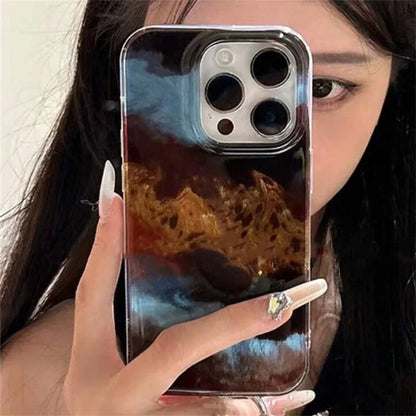 Vortex Pattern Blue Brown Black Blend Splicing Phone Case for IPhone 11 12 13 14 15 16 Pro Max Shockproof Hard Back Cover Fundas