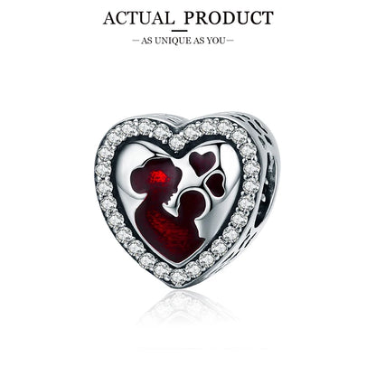 WOSTU Real 925 Sterling Silver Heart Pendents Gifts Charms Beads Fit Original DIY Bracelet Necklace Mother's Day Jewelry for Mom