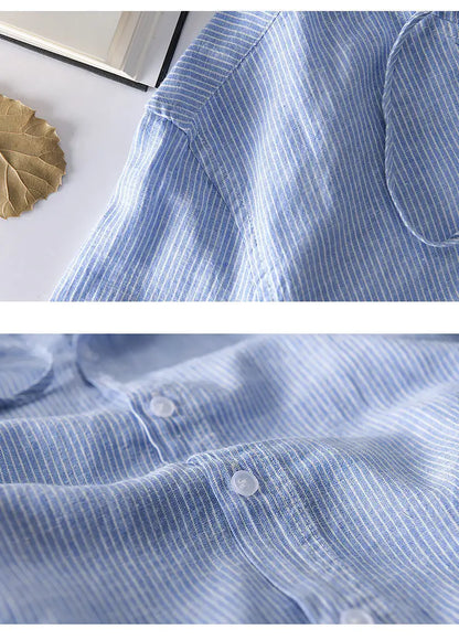 Spring Summer New Hooded Long-sleeved Solid Inen Shirt Trendy Men's Thin Loose Youth Fashionable Cotton Linen Sunscreen Shirt