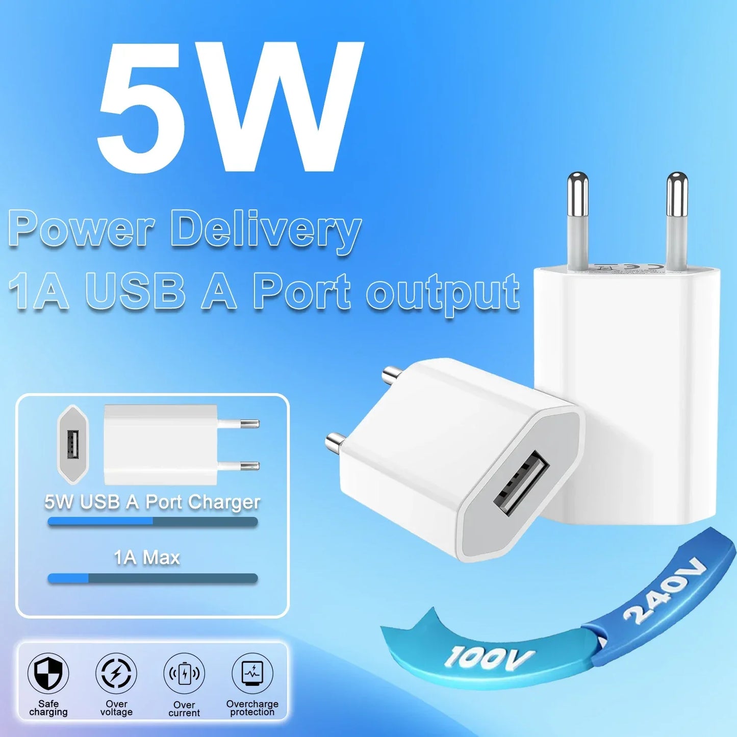 5V/1A Mini EU Plug Charger USB Mobile Phones Charger USB-C Quick Charger Wall Power Adapter Chargers For iPhone Samsung Xiaomi