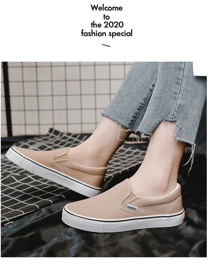 Women's Slip-On Canvas Shoes Summer 2026 Korean Style Student Flat Rubber Sole Wear-Resistant Low Cut Flat Heel Street Fashion