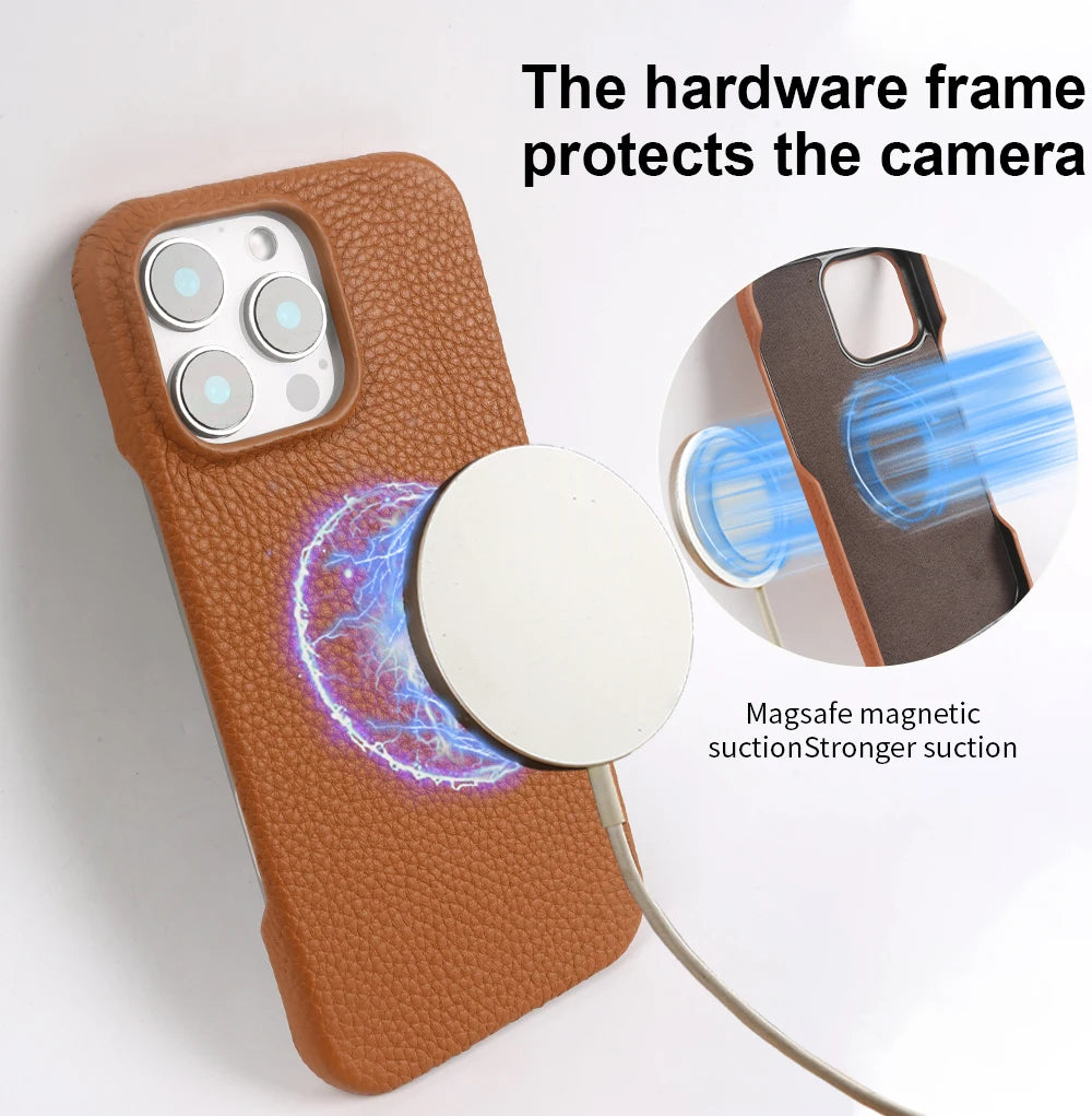Premium Magnetic Genuine Leather Case For iphone 16 Pro Max 15 14 13 12 11 Wireless Charge Magnet Magsafe Cover Shockproof Coque