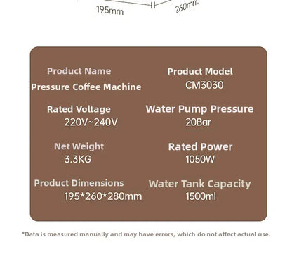 Small Semi-Automatic Espresso Coffee Maker For Home Use, High-Pressure Steam Whipped Milk And Brewed Coffee Pot Espresso Maker