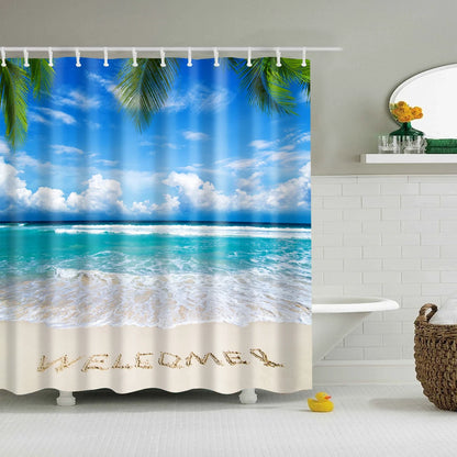 Customized Blue sky Beach Shower Curtain Modern scenery print Bathroom 3D Blackout curtain Large 180x200cm for bathroom cortina