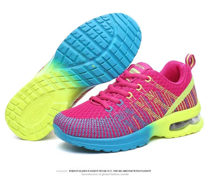 Women's Knitted Running Shoes Colorful Design Breathable Mesh Comfortable Bright Colors Shoes Outdoor Fitness Jogging Walking