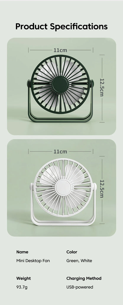 Desk Fan Portable Mini USB Rechargeable Fan Ultra Quiet Suitable For Home Desk Office Student Dormitory Computer Summer