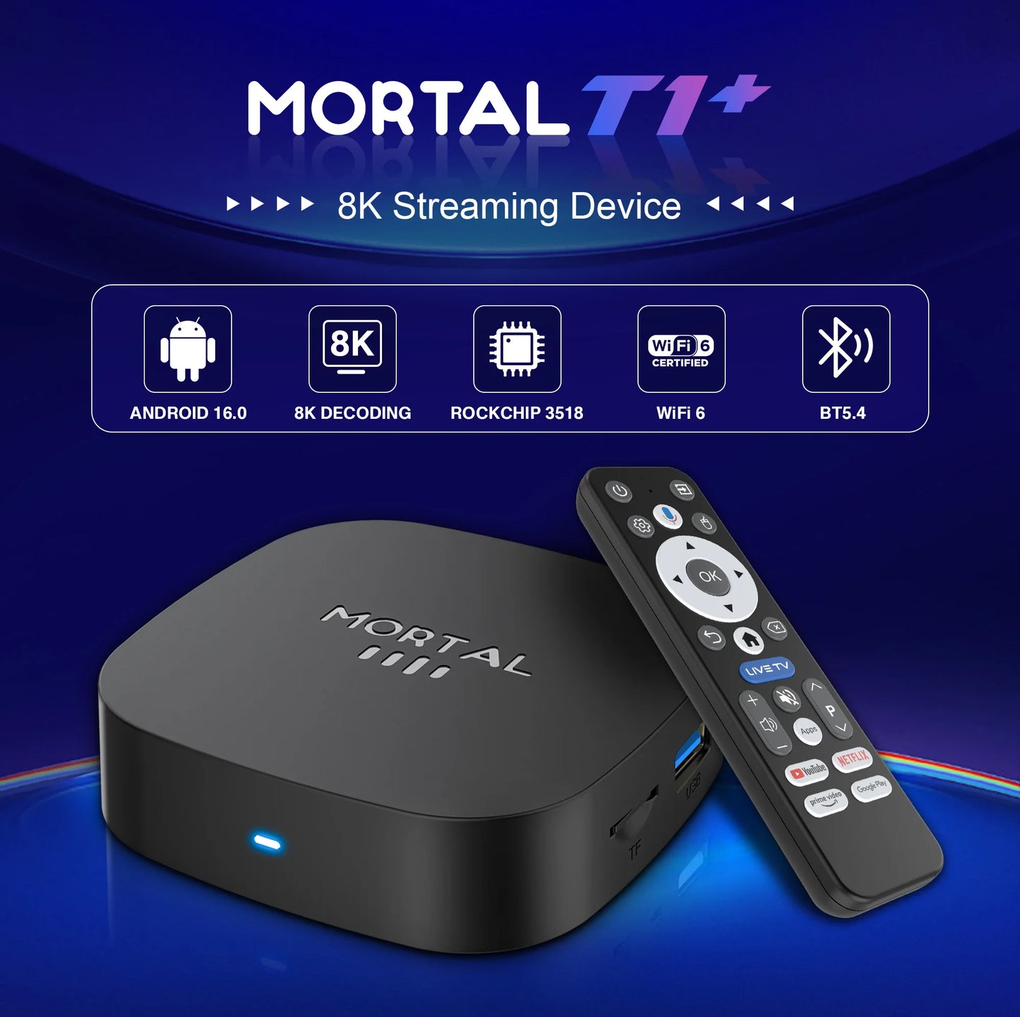 2025 New T1+ 8K HD TV Box Android 16.0 RK3518 Quad Core 8GB RAM 128GB ROM Dual Wifi 2.4G/5.8G Home Theater Media Player