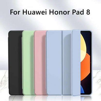 For Honor Pad 8 Case 12 inch Tri-Folding PU Leather Soft Silicone Back Stand Tablet Shell for Honor Pad 8 12" 2022 HEY-W09