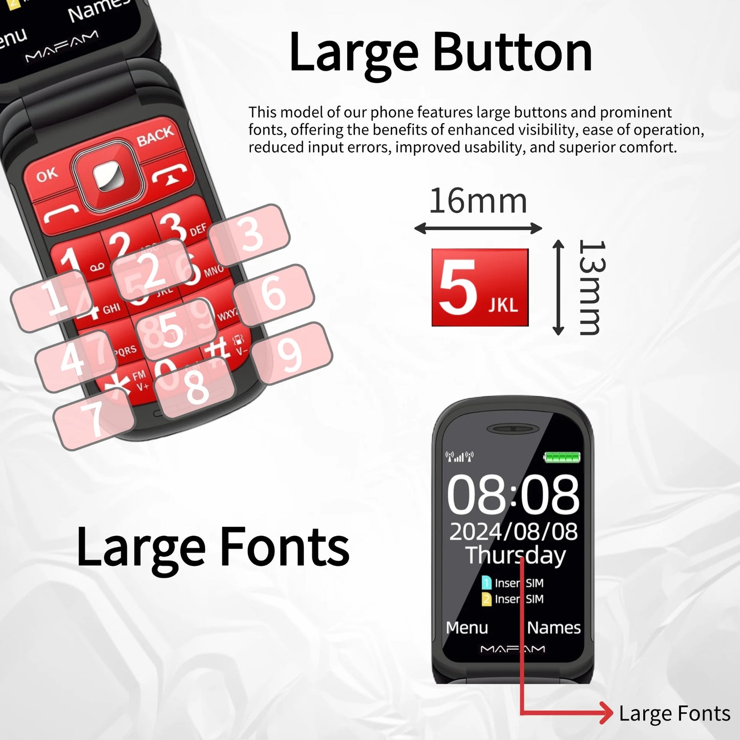 Mafam F899 Small Cover Folded Elderly Mobile Phone For Seniors Dual Display SOS Button Fast Quick Call Anti-Scratch Low Price
