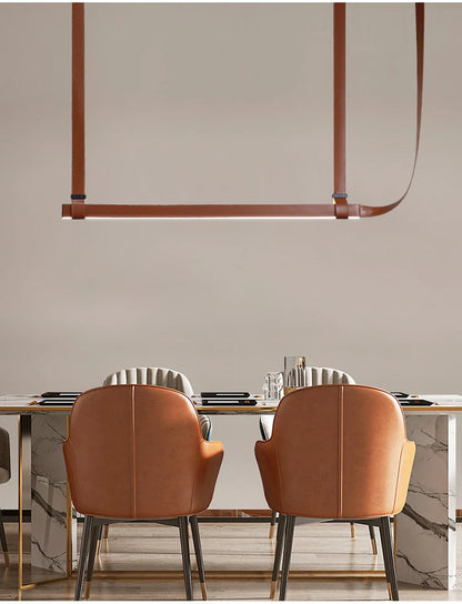 Minimalist LED Leather Pendant Chandelier Dining Table Hanging Lamp Office Pendant Lamp For Hotel Chandeliers Belt Home Decor