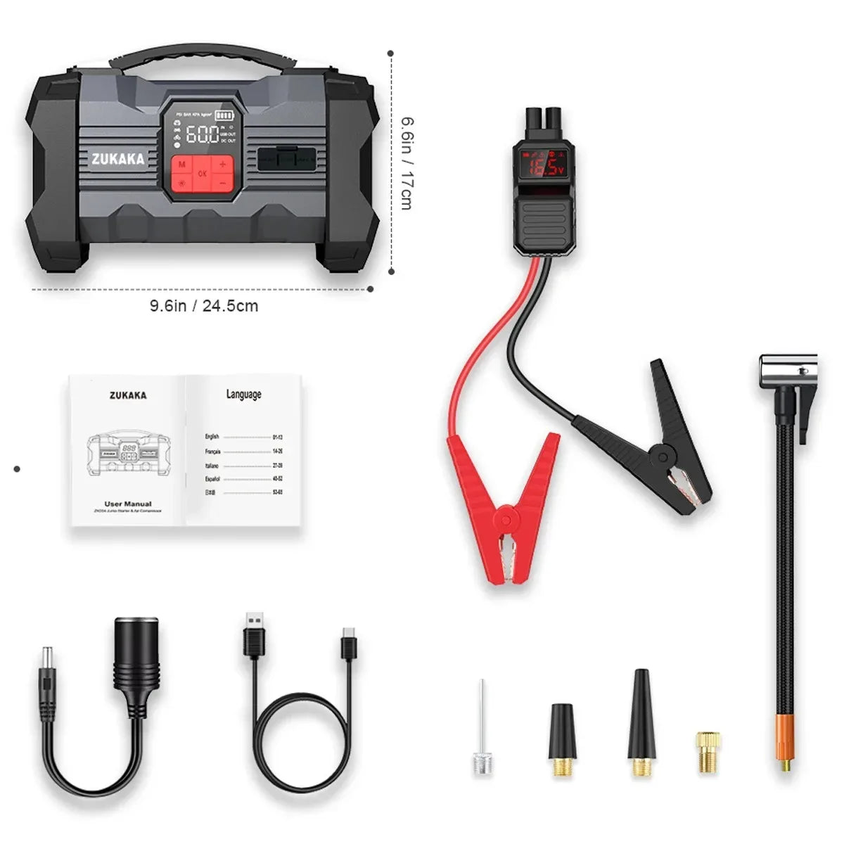 26800mAh Jump Starter with Air Compressor 4000A Booster Tyre Inflator Portable Car Battery Power Bank Charger Air Pump