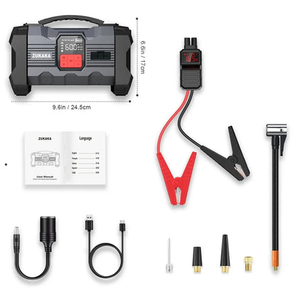 26800mAh Jump Starter with Air Compressor 4000A Booster Tyre Inflator Portable Car Battery Power Bank Charger Air Pump